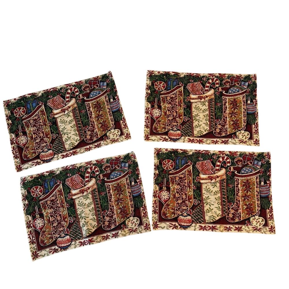 4 vintage holiday Christmas woven tapestry placemats